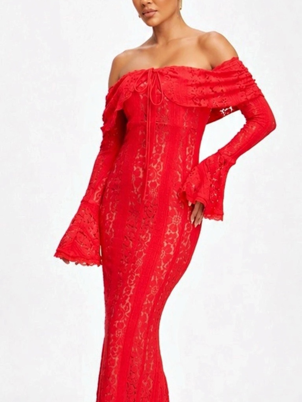 Red Off-Shoulder Maxi Dress Like New